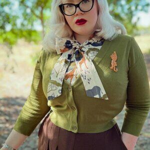 New Unworn 2XL Mak Sage Green 3/4 Sleeve Cropped Retro Vintage Cardigan ModCloth